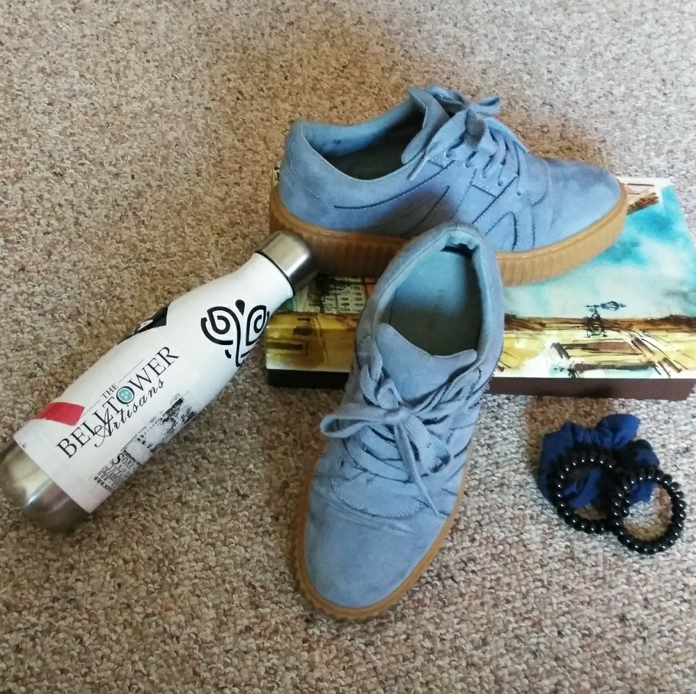 (8) Blue Distressed Platform Sneakers– Indigo Rd